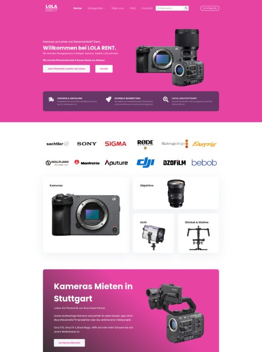 Website für Film Equipment Vermietung