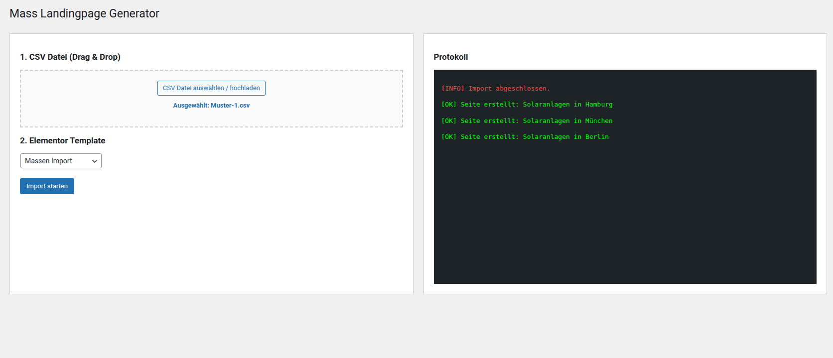 elementor mass landingpage generator